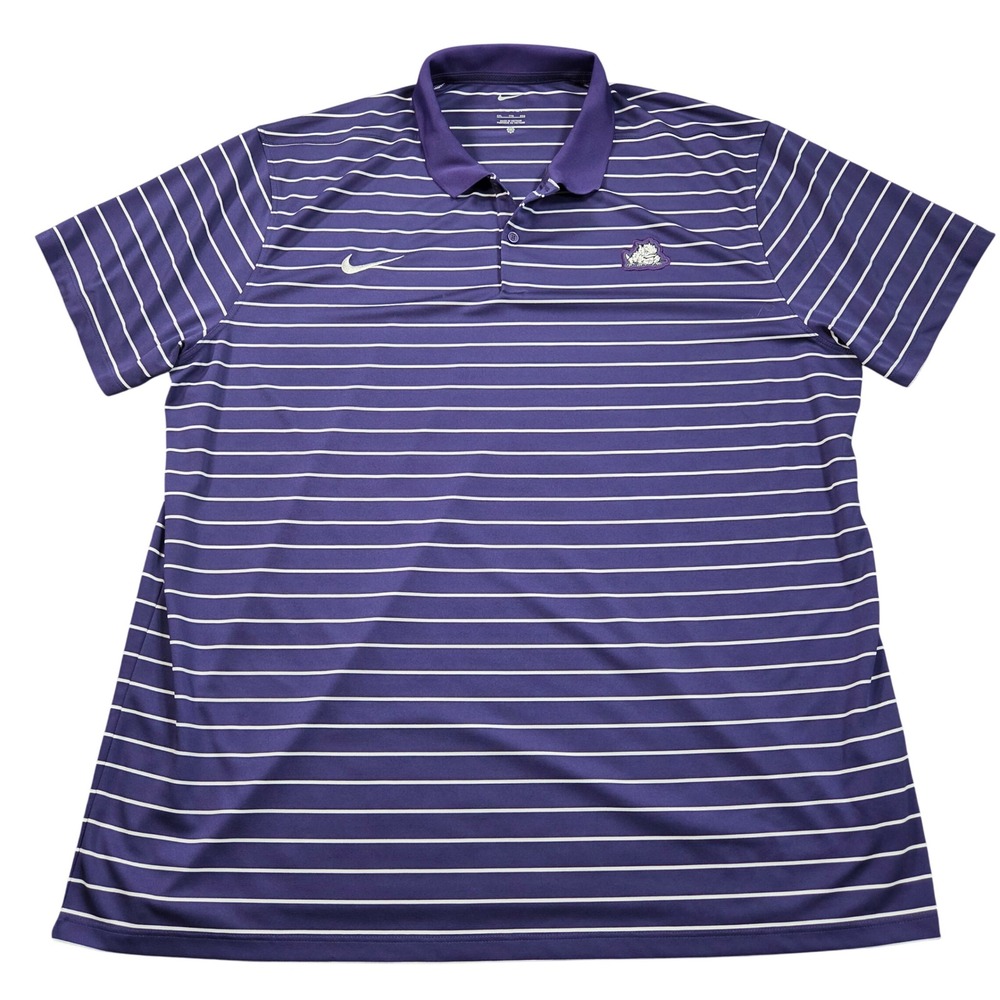 TCU Horned Frogs Polo Shirt Mens XXL Purple White Striped Nike Dri-FIT Golf